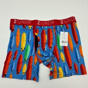 2Undr Men's Blue Surfboard Print Boxer Briefs, Large, 7 pack